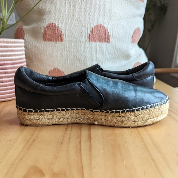 Marc Fisher Ltd Black Leather Moirane Espadrille Slip-ons - Picture 4 of 10